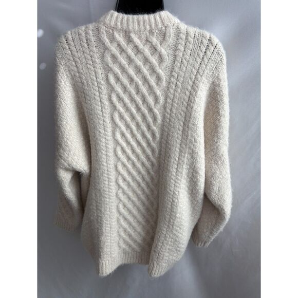 MNG Cream White Cable Knit Wool Blend Sweater Size M Crew Neck Oversized Classic - Picture 5 of 9